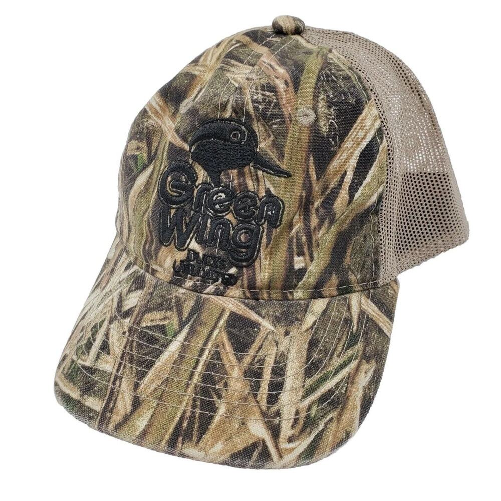 Ducks Unlimited Green Wing Teal Camouflage Hat Mesh Back Snapback Hunting Cap‎
